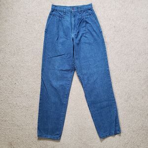 Vintage 80s Amancio Ultra High Rise Mom Jeans Pleated Striped Size 7 Blue